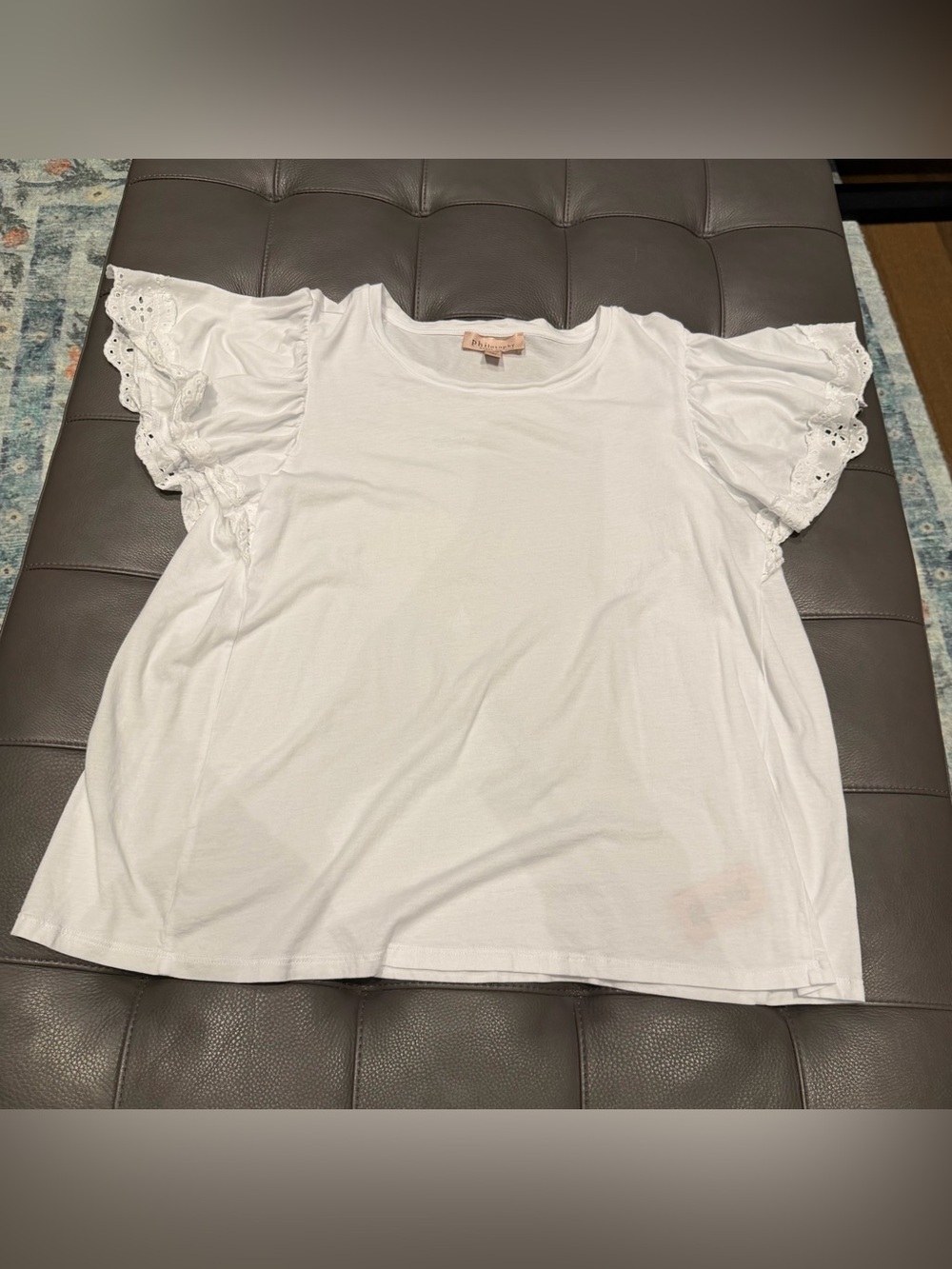 Brand New Philosophy Eyelet Sleeve White Cotton Tee - 2X
